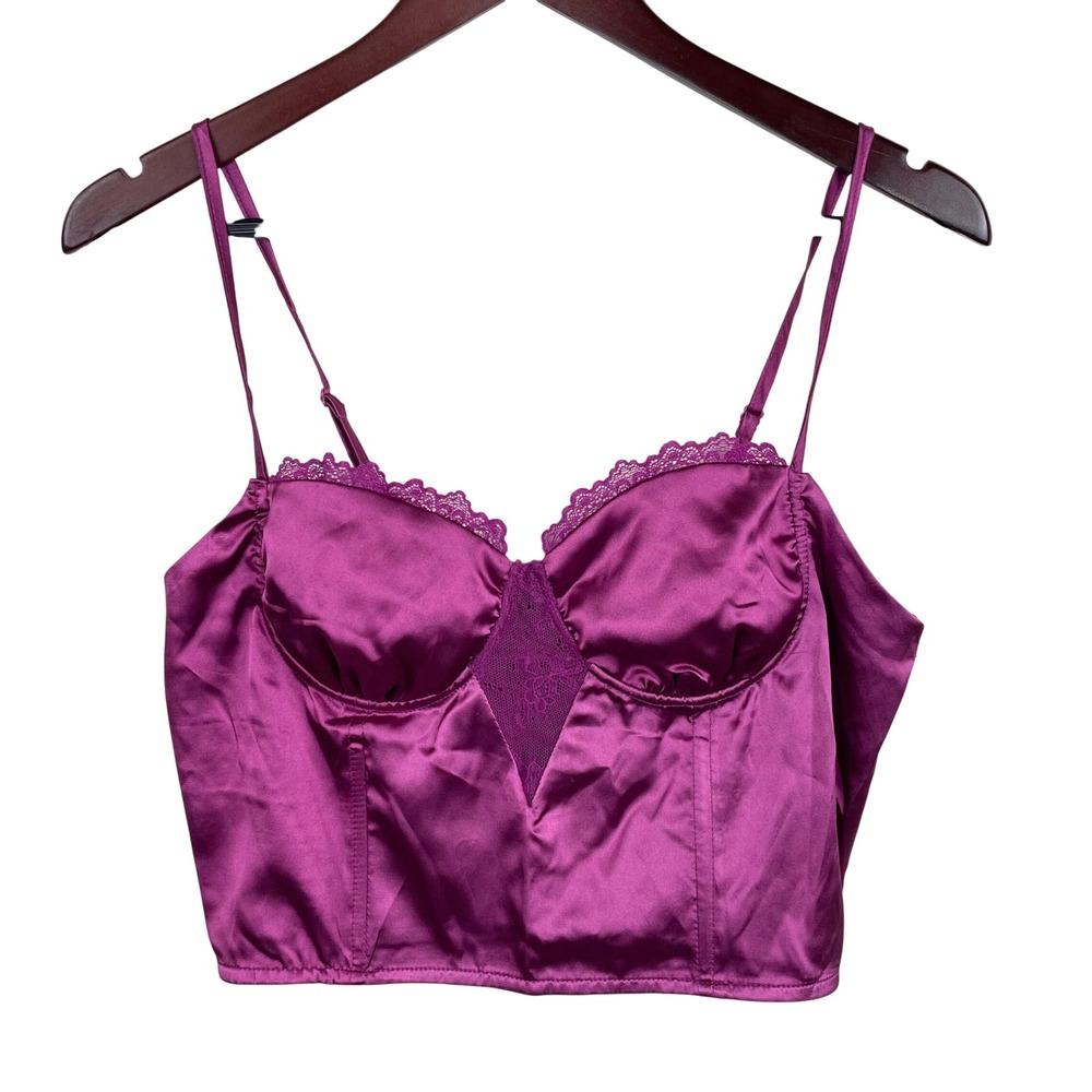 Y2K 90s Top Sz L Bustier Satin Dark Fairy Whimsigoth Glam Lace Corset Coquette
